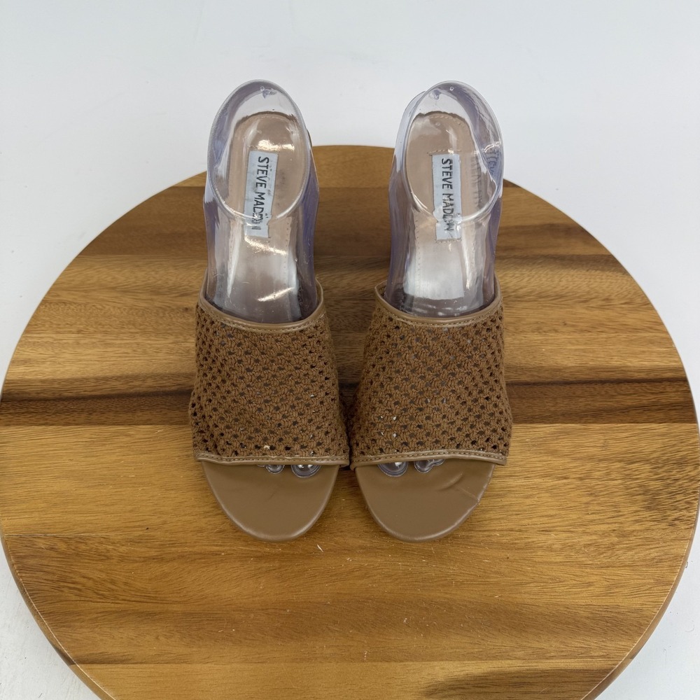 New Womens Steve Madden Cataley Brown Knit Casual Heeled Sandals Size 11 M NWOB